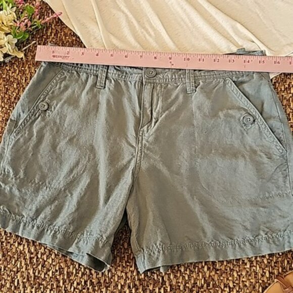 Calvin Klein Women's Shorts Size 4 Olive Green Linen Blend Pockets Outdoors Y2K - Picture 6 of 14